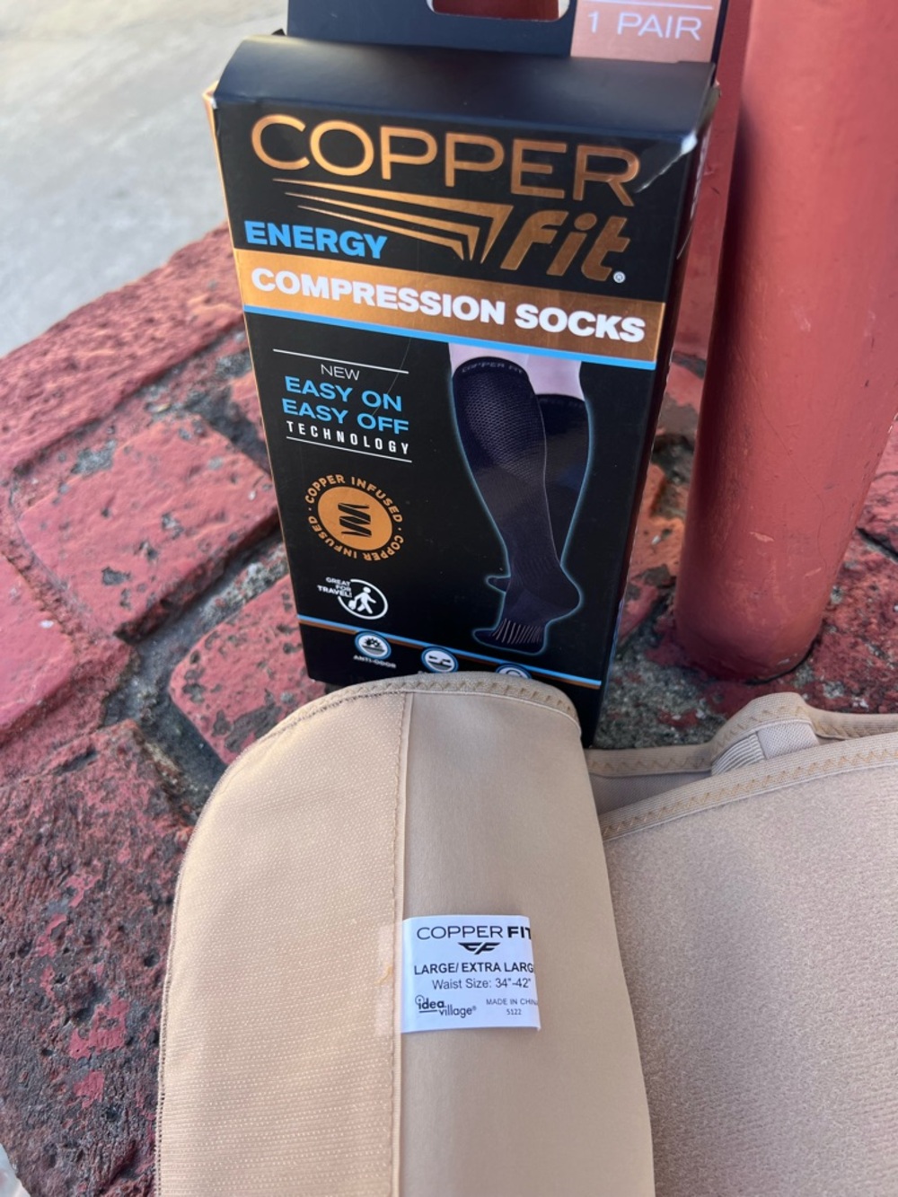 Copper Fit Beige Compression/Support Belt with Copper Fit Energy Socks - Picture 2 of 6